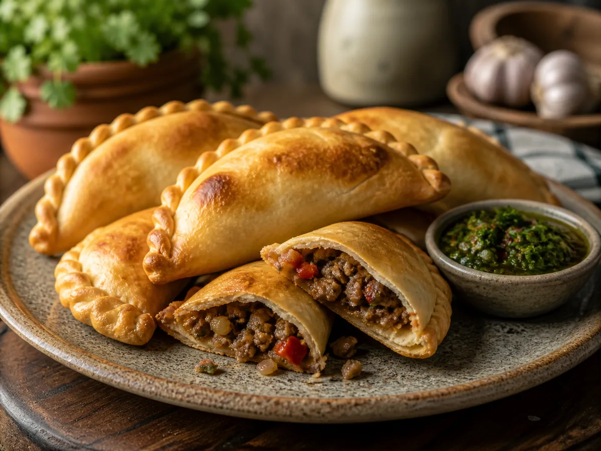 Baked Argentine empanadas with golden folded pastry