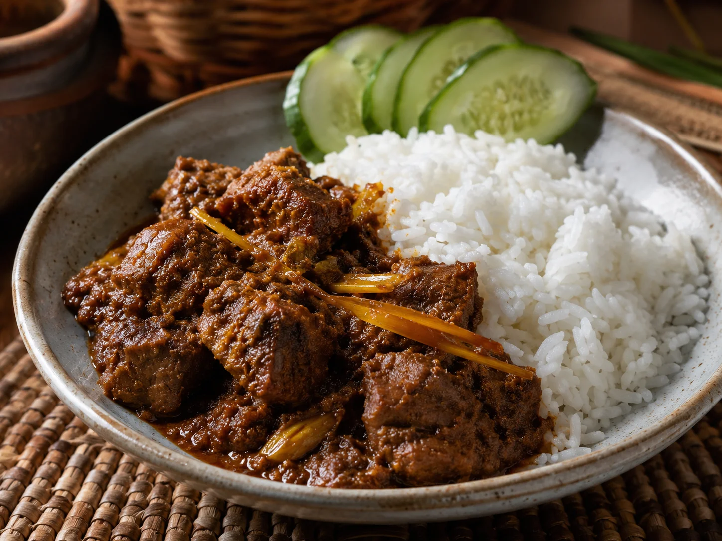 Rendang de ternera con salsa espesa de coco y especias