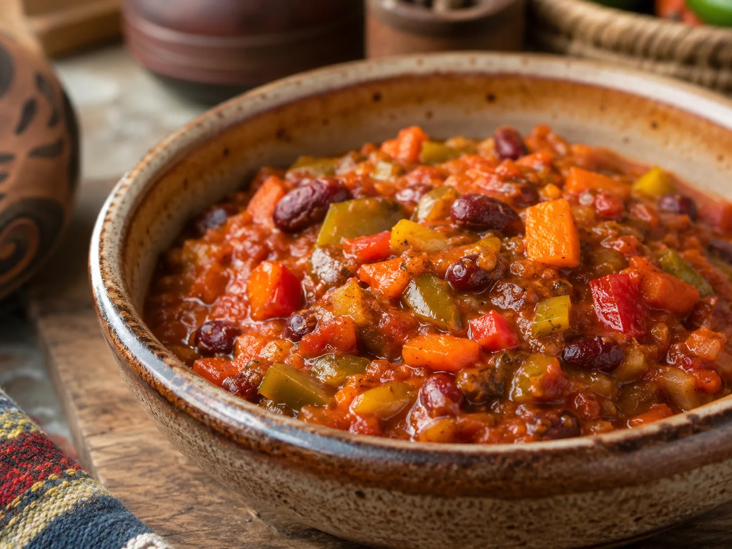Chakalaka de verduras con alubias, pimientos y tomate