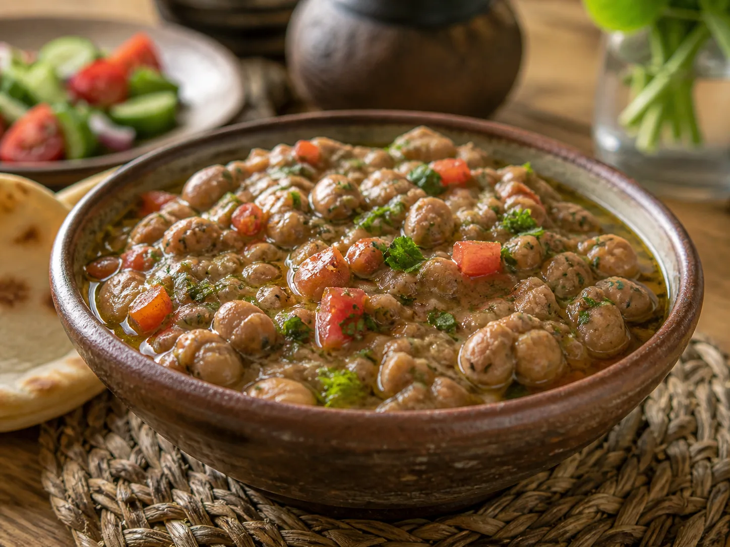 Ful medames con habas, limón, aceite de oliva y hierbas