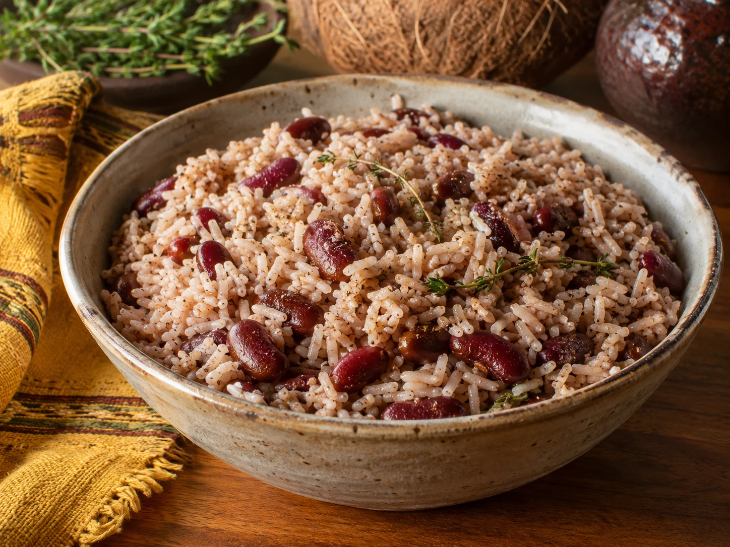 Arroz jamaicano con alubias, leche de coco y tomillo