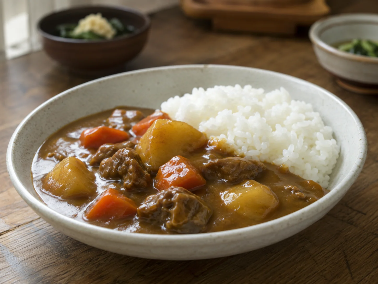 Curry japonés con arroz, ternera, patatas y zanahorias