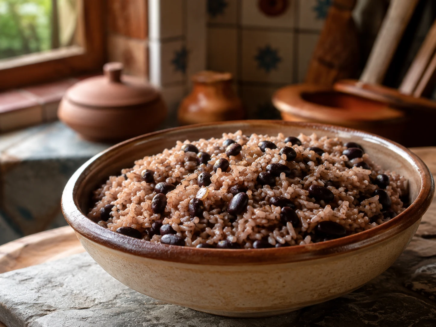 Moros y cristianos con frijoles negros y arroz